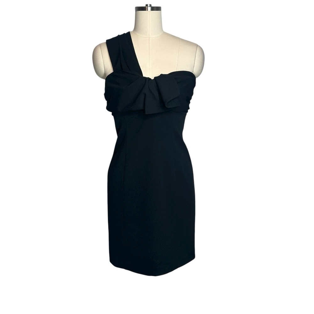 Trina Turk Times Square  Black One Shoulder Cocktail Mini Dress | Size 8 - Picture 3 of 8